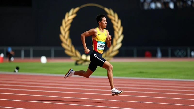 Atleta dinámico en pista moderna y dorada