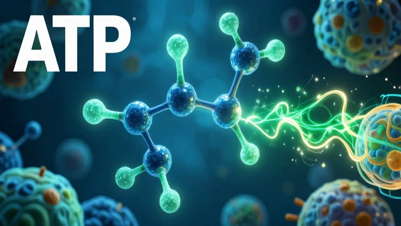 Molécula de ATP detallada con energía dinámica vibrante