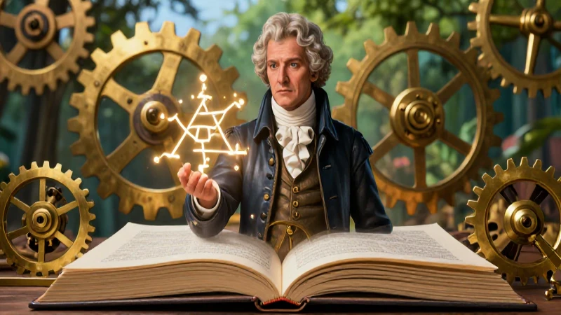 Comte ilustrado con conceptos matemáticos y mecanismos