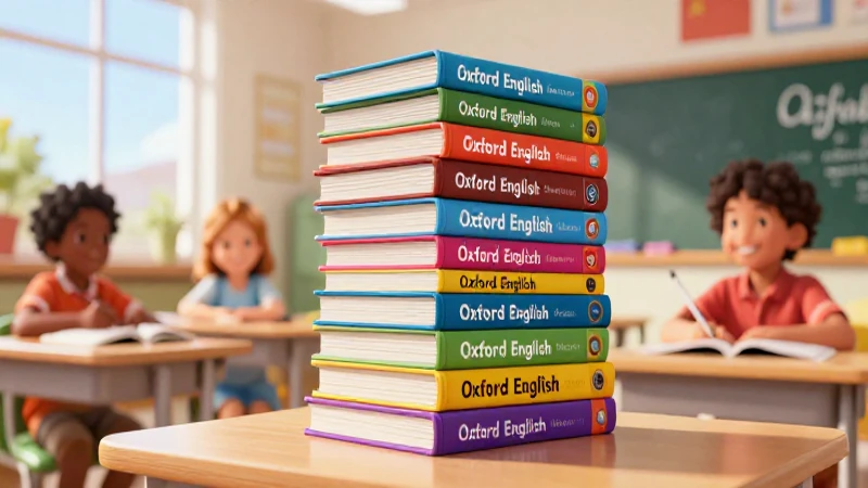 Libros de inglés y niños felices en un aula moderna