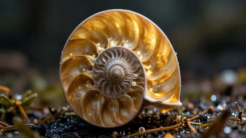 Qué es la Aurea Proporción y cuál es su concepto esencial 5 Concha de nautilus dorada con iluminación cinematográfica