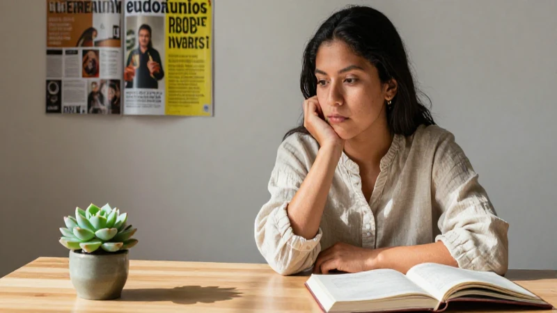 Maestra mexicana en ambiente minimalista y detallado