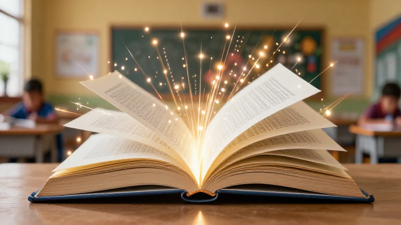 Libro vibrante con luz radiante en aula mexicana