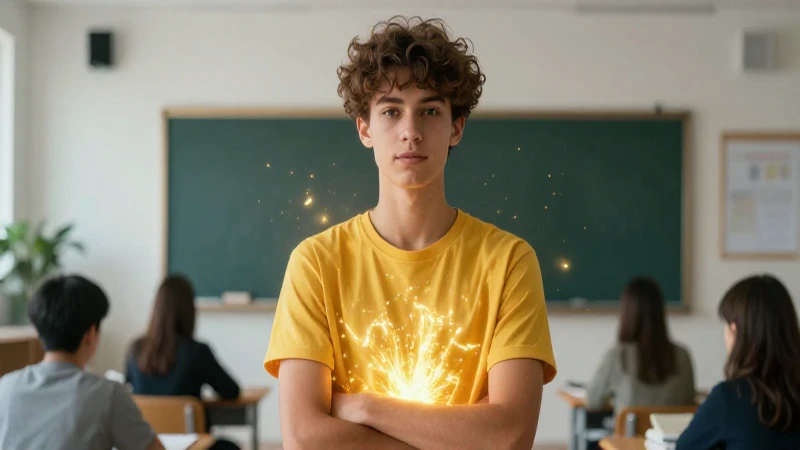 Joven radiante con aura dorada en entorno moderno