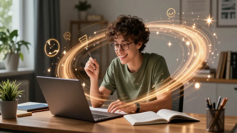Joven escritor inspirador en un escritorio moderno