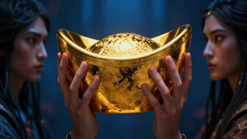 Manos de oro contra sombras dramáticas