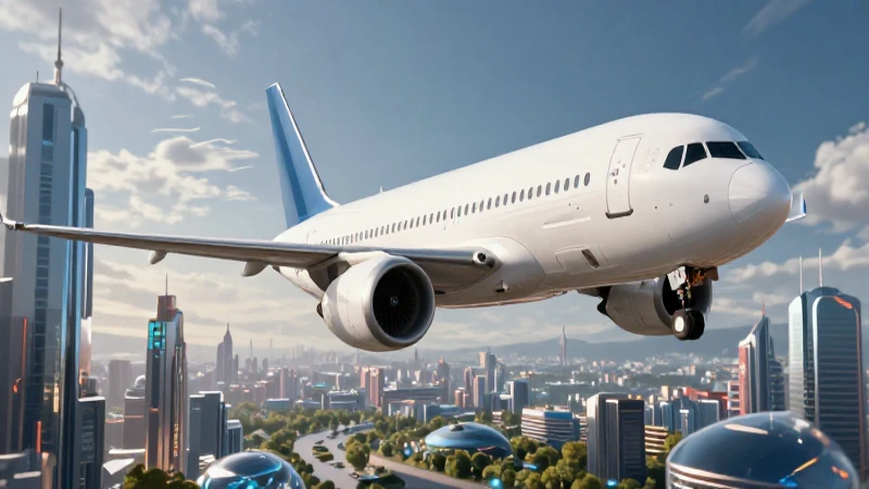 Avión moderno sobre futurista ciudad con luz dramática