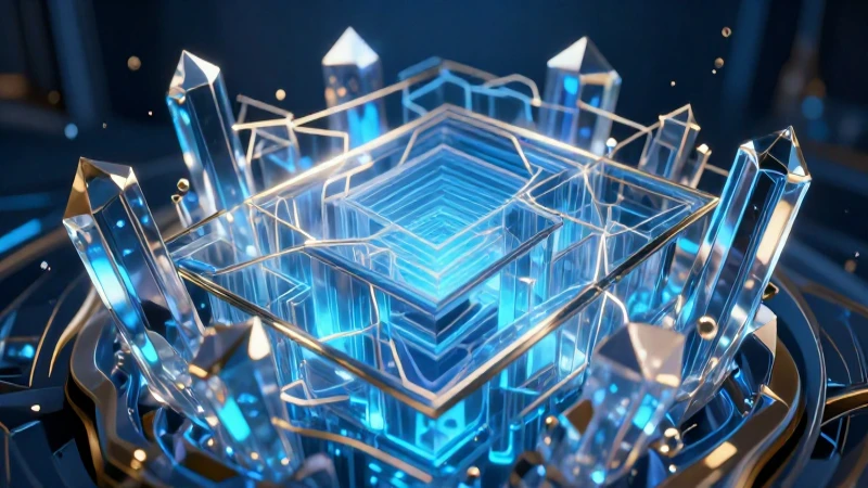 Estructura cristalina de luz azul y oro