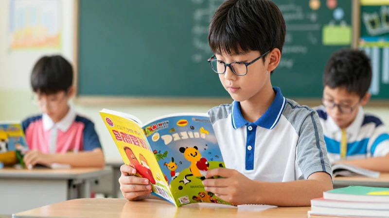 Estudiante motivado con libros vibrantes en un aula moderna