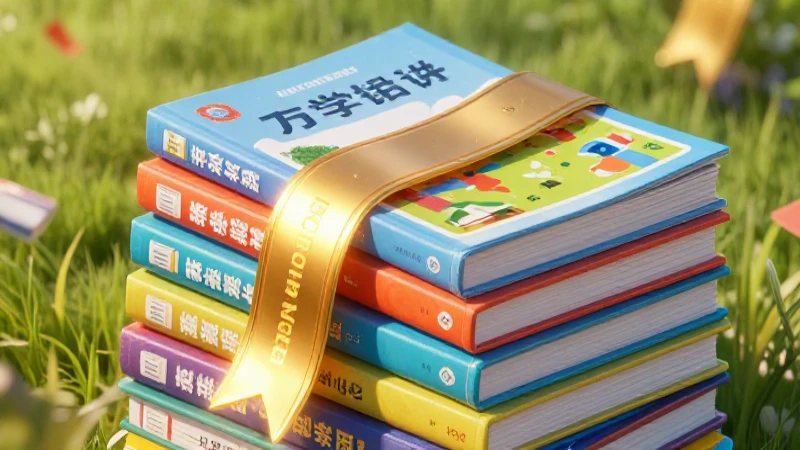 Libros didácticos coloridos con insignia dorada