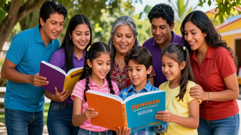 Retrato vibrante de familia mexicana aprendiendo