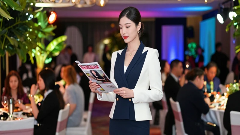 Hostess elegante en una gala sofisticada