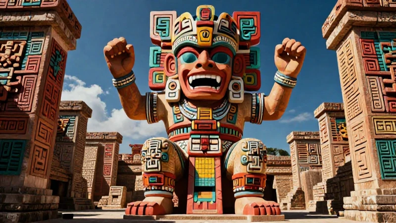 Ometéotl divino en detalladas ruinas aztecas