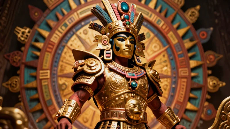 Deidad guerrera azteca majestuosa y detallada