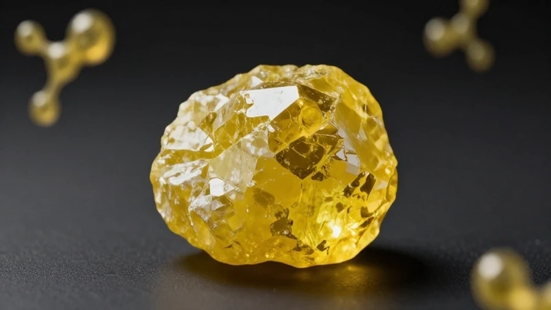 Azufre: Símbolo, Propiedades, Usos y Características Clave 8 Cristal de azufre dorado en iluminación dramática