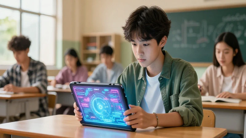 Bachillerato en Educación: Aprendoencasayenclase al Máximo 5 Estudiante moderno y tablet holográfica vibrante