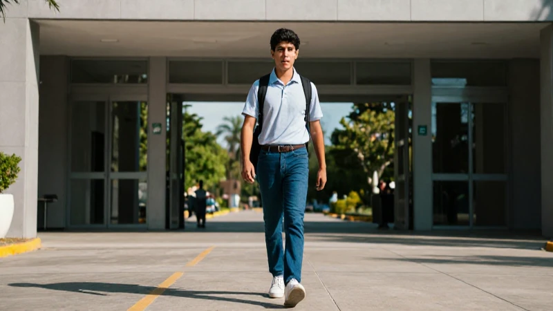 Estudiante mexicano de secundaria con entrada moderna