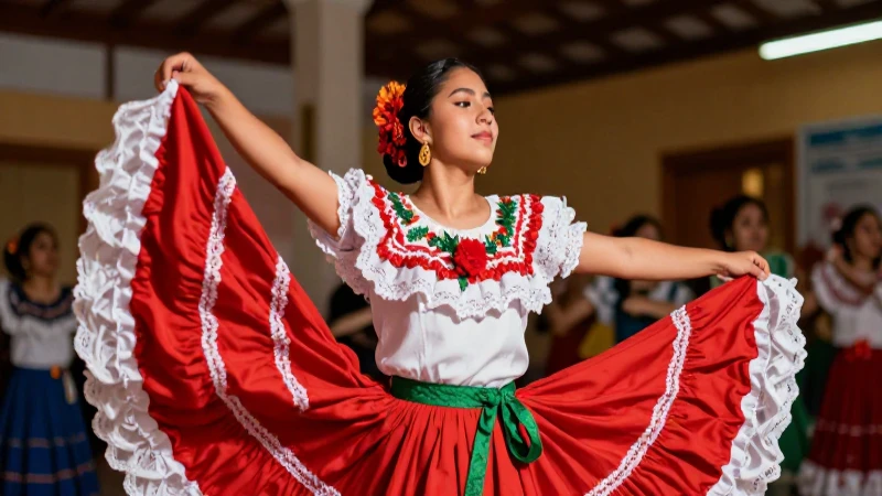 Baile: Qué es, su evolución, tipos y diversos usos 6 Ilustración vibrante de danza mexicana profesional