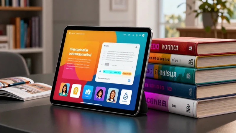 Tablet educativa en ambiente mexicano con estética de revista