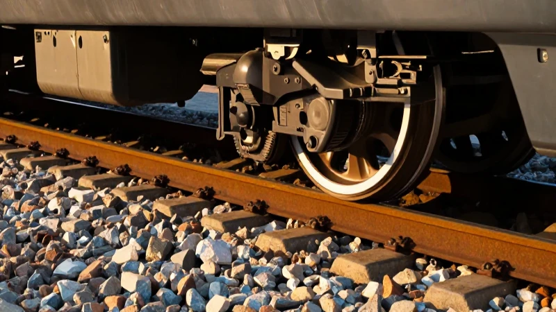 Detalle vibrante de tren en vías al atardecer