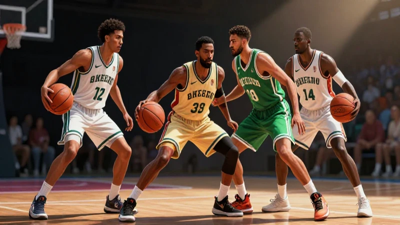 Jugadores de básquet en acción con estilo moderno