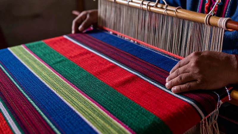 Manos tejen vibrante Wiphala con arte andino