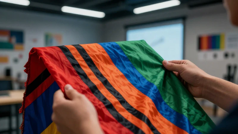 Manos exhiben vibrante textil Wiphala