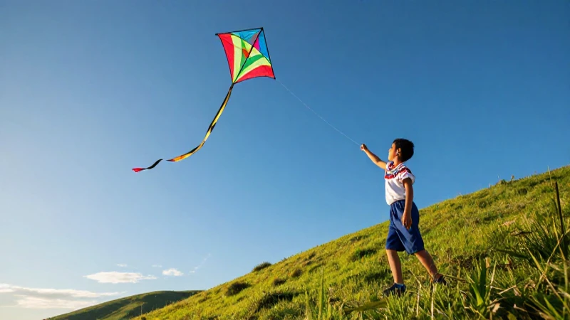 Kite, child and golden sky