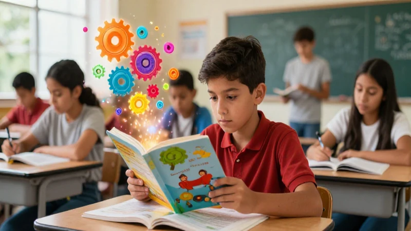 Estudiante diverso lee en aula mexicana moderna