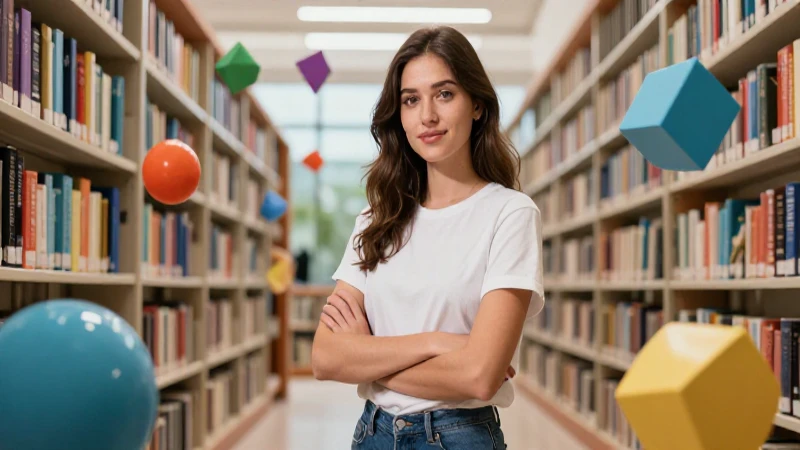 Basta: Definición, usos, concepto y su importancia 3 Retrato dinámico de educadora en biblioteca vibrante