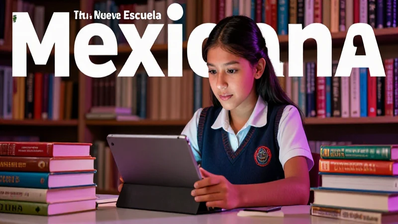 Estudiante mexicano moderno en libro digital vibrante