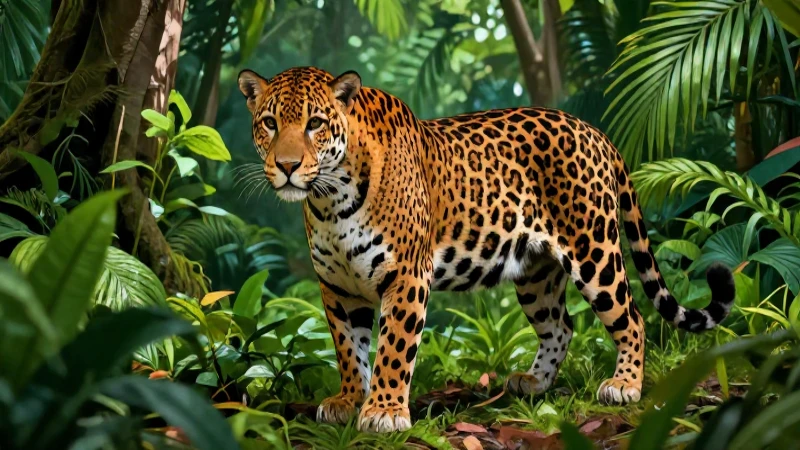 Jaguar majestuoso en selva vibrante