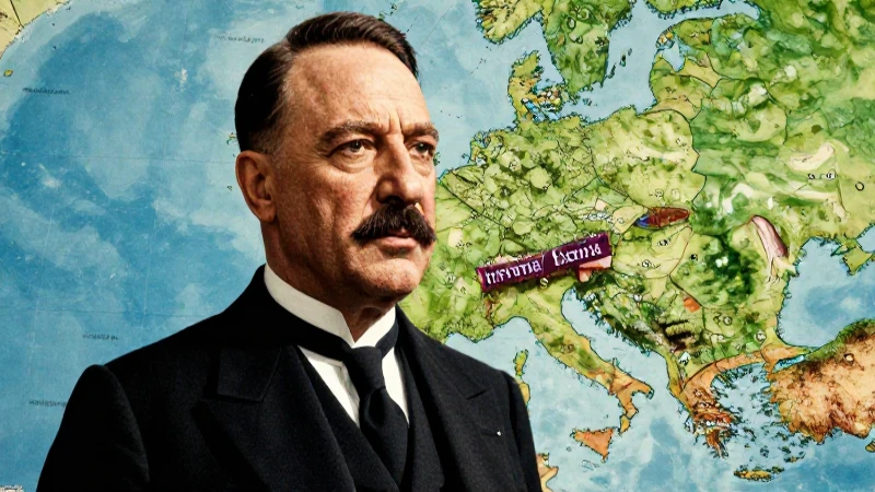 Retrato dramático de Mussolini en mapa vintage