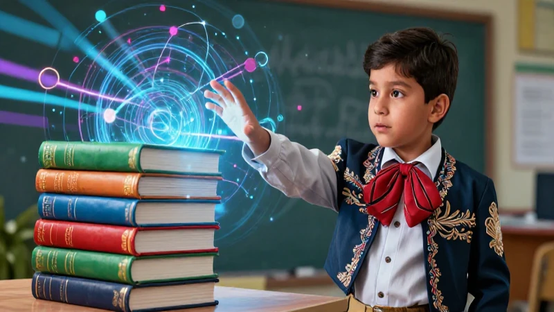 Aprende con nuestra biblioteca virtual: libros de texto para potenciar el aprendizaje en primaria 3 Estudiante curioso interactúa con libros digitales futuristas