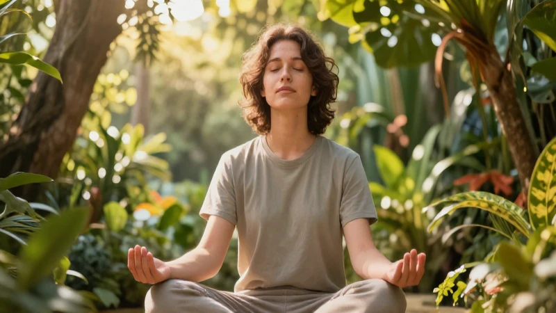 Consejos para el bienestar integral: cuida tu salud física y mental 3 Joven medita serenamente en jardín soleado