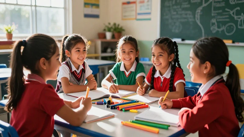 Niños mexicanos felices aprendiendo bajo la luz del sol