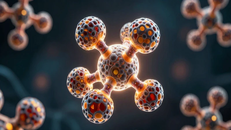 Átomo brillante con biomoléculas modernas