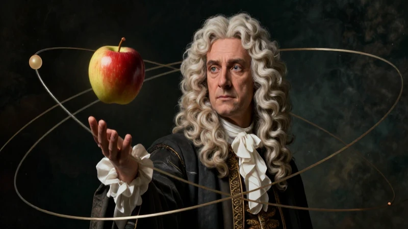 Newton en un retrato dinámico con un estilo cinematográfico y celestial