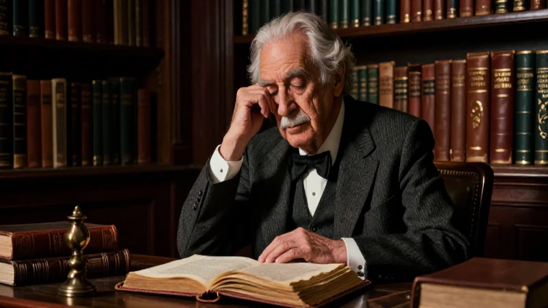 Biografía de Jorge Luis Borges: Vida, Obra y Características 6 Borges melancólico en biblioteca, luz dramática
