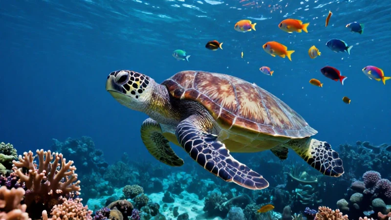 Biología marina: definición, concepto y su importancia clave 4 Arrecife vibrante con tortuga en aguas tropicales