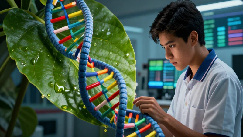 Estudiante estudia naturaleza y ciencia moderna