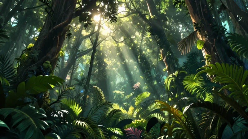 Bioma: Qué es, definición, características y tipos 4 Ilustración tropical vibrante con luz dramática