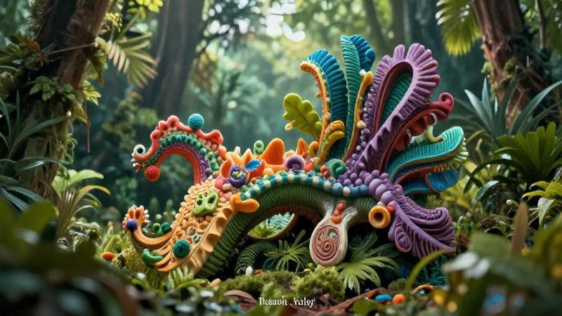 Estructura biomimética vibrante de entorno tropical detallado