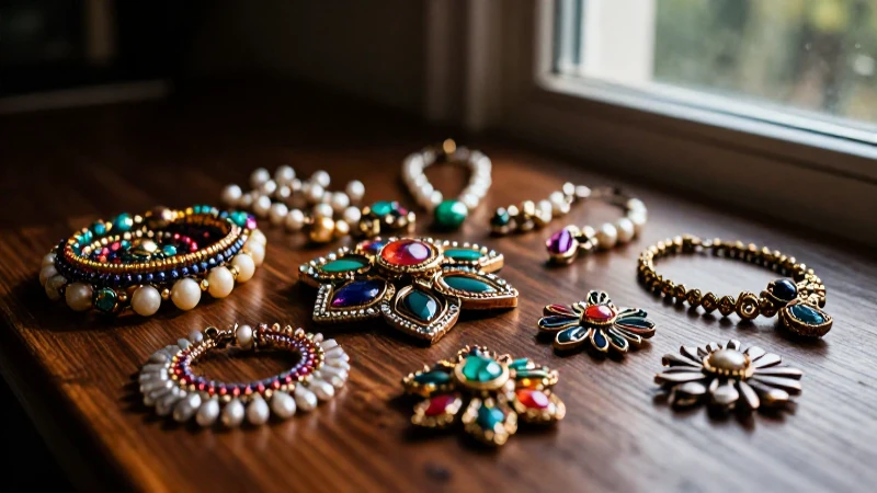 Joyas coloridas y detalladas sobre madera oscura