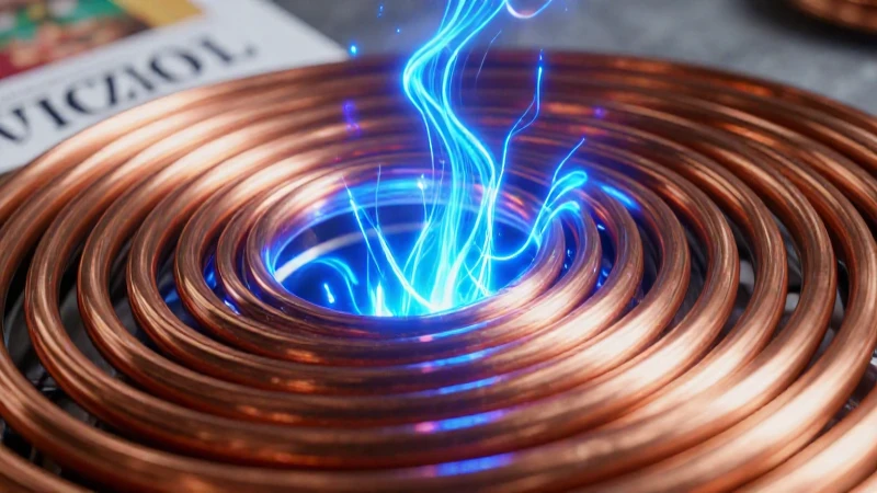 Bobina de cobre con energía azul