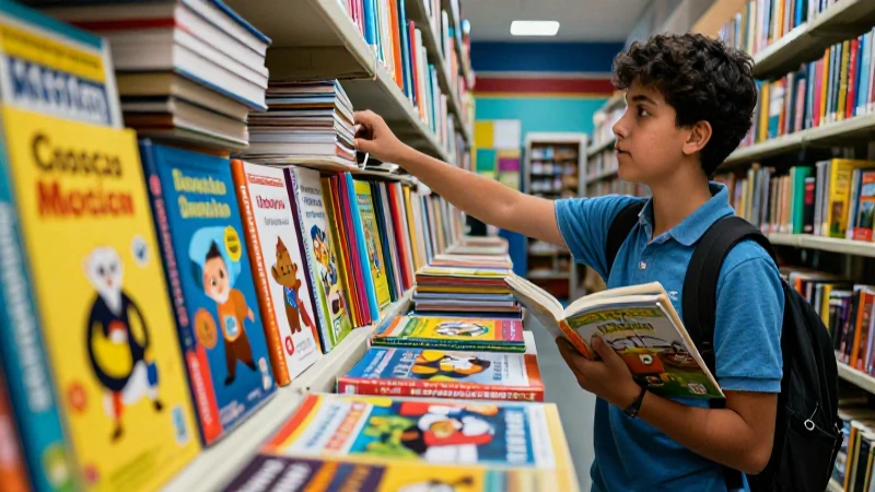 Encuentra libros SEP en Puebla: ¡Variedad Conoce en nuestra bodega! 5 Estudiante moderno rodeado de libros coloridos