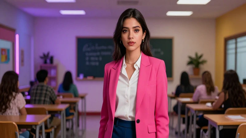 Educadora mexicana moderna con estilo vibrante