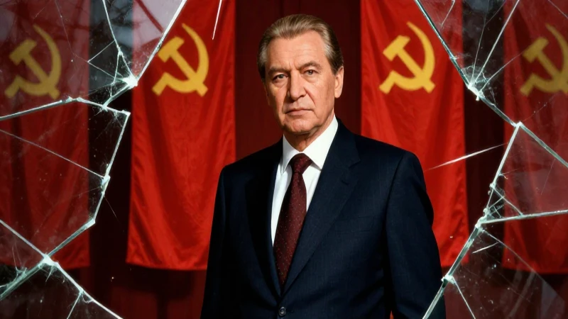 Retrato de Yeltsin en traje de los 90 con ambiente soviético