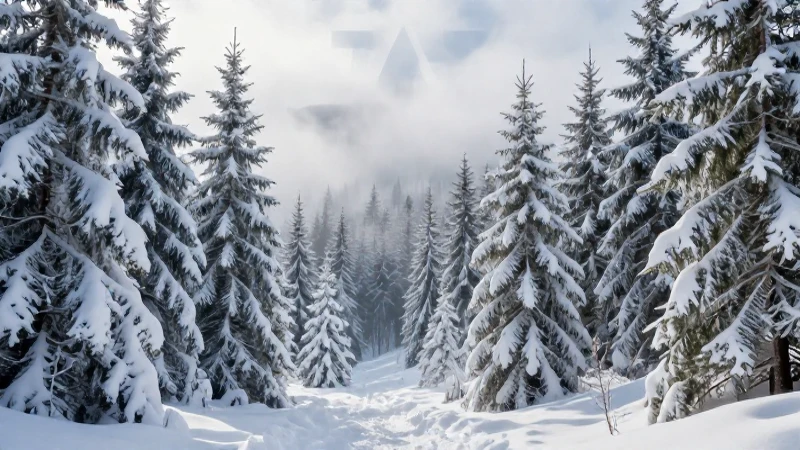 Bosques de coníferas nevados en un invierno mágico