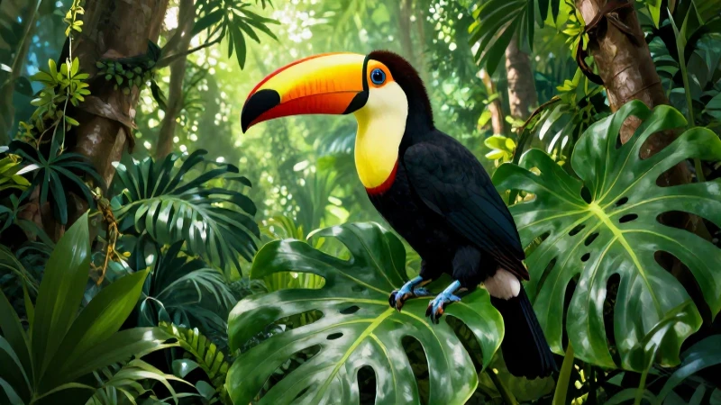 Tucán majestuoso en selva tropical vibrante